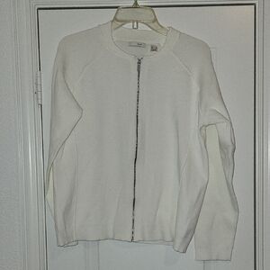 Women's White Zipper Cardigan
